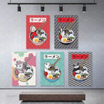 Japanese Ramen Sushi Cute Animals Asian Food Posters Canvas 