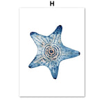 Watercolor Sea Whale Coral Starfish Shell Marine Life Nordic