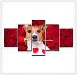 tableau chien mignon et fleurs