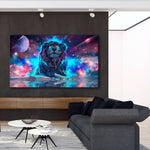 tableau lion galactique bleu
