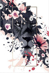 Cadre lion gris et fleurs