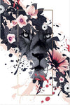 Cadre ombre lion et fleurs
