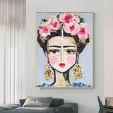 cadre peinture femme fleurs rose