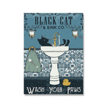 Affiche vintage chat noir lavabo