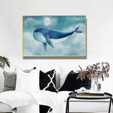 Blue Whale Canvas Painting Poster Cartoon Animal Poster and 