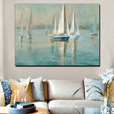 tableau peinture plusieurs petits bateaux