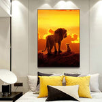 tableau moderne deux lions ciel orangé