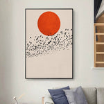 tableau dessin lune orange et arbre