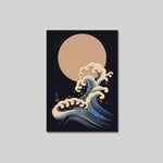 tableau vague bleu japonais fond noire