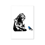 Cadre Banksy oiseau bleu