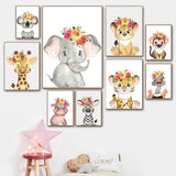 Funny Cartoon Animal Elephant Monkey Wall Art Canvas 