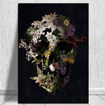 tableau crâne abstrait fleuri