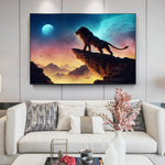 tableau lion avec un ciel magique