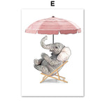 tableau parasol rose et éléphant