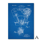 Affiche vintage moteur fond bleu
