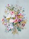 tableau peinture fleurs bleues et oranges