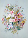 tableau peinture fleurs bleues et oranges