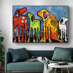 tableau peinture abstraite 3 chiens