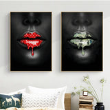 tableau sombre femme lèvres rouges