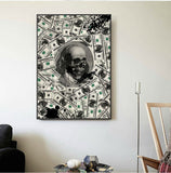 tableau skull avec des billets