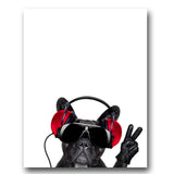 tableau chien casque de musique
