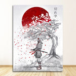 Affiche japonaise homme arbre et rond rouge