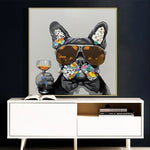 tableau graffiti bulldog et lunette