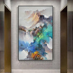 tableau montagne tache de peinture bleue