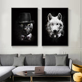 tableau loup en costume