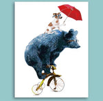 tableau chien et ours parapluie rouge