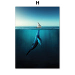 Blue Whale Shark Diver Sail Manta Rays Surf Sea Wall Art 