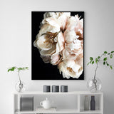 tableau fleurs blanches fond noir