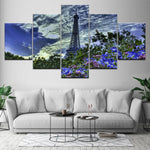 tableau Tour Eilfel et fleurs violettes