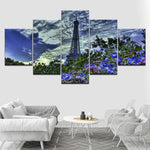 tableau Tour Eilfel et fleurs violettes