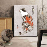 Japanese floating Samurai Cat Canvas Painting retro style 