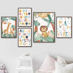 Lion Giraffe Leopard ABC Jungle Animals Nursery Wall Art 