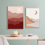 tableau abstrait lune et montagne