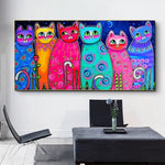 tableau peinture plusieurs chats de couleurs