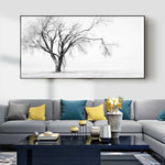 tableau arbre blanc et montagne de neige