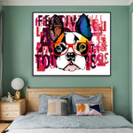 tableau chien mignon pop art rose