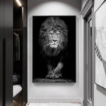 tableau lion majestueux noir et blanc