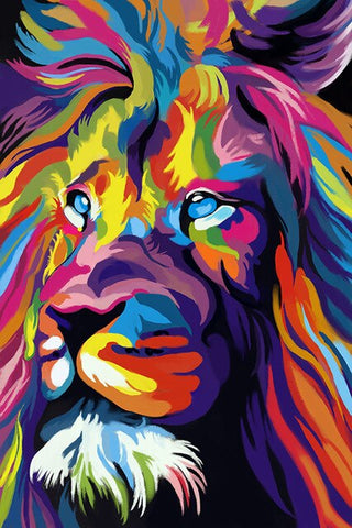 Tableau tête lion multicolore • Tabloide