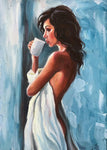 tableau peinture femme tasse de café