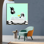 tableau chien saut dans la baignoire
