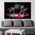 Tableau chien table jeu de carte