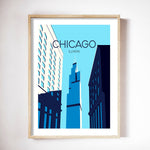 Tableau peinture Chicago fond bleu