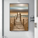 tableau plage et pont en bois cassé