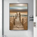 tableau grand pont en bois sur la mer