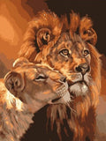 tableau peinture d’un couple lion