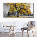 tableau photo noir et blanc arbre jaune